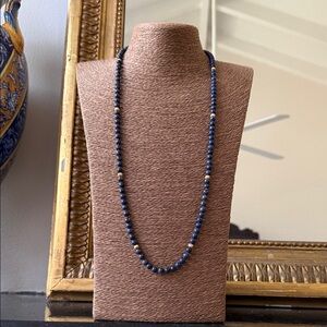 Estate Deep lapis lazula Blue and 14 k Gold Beaded Necklace 30” long